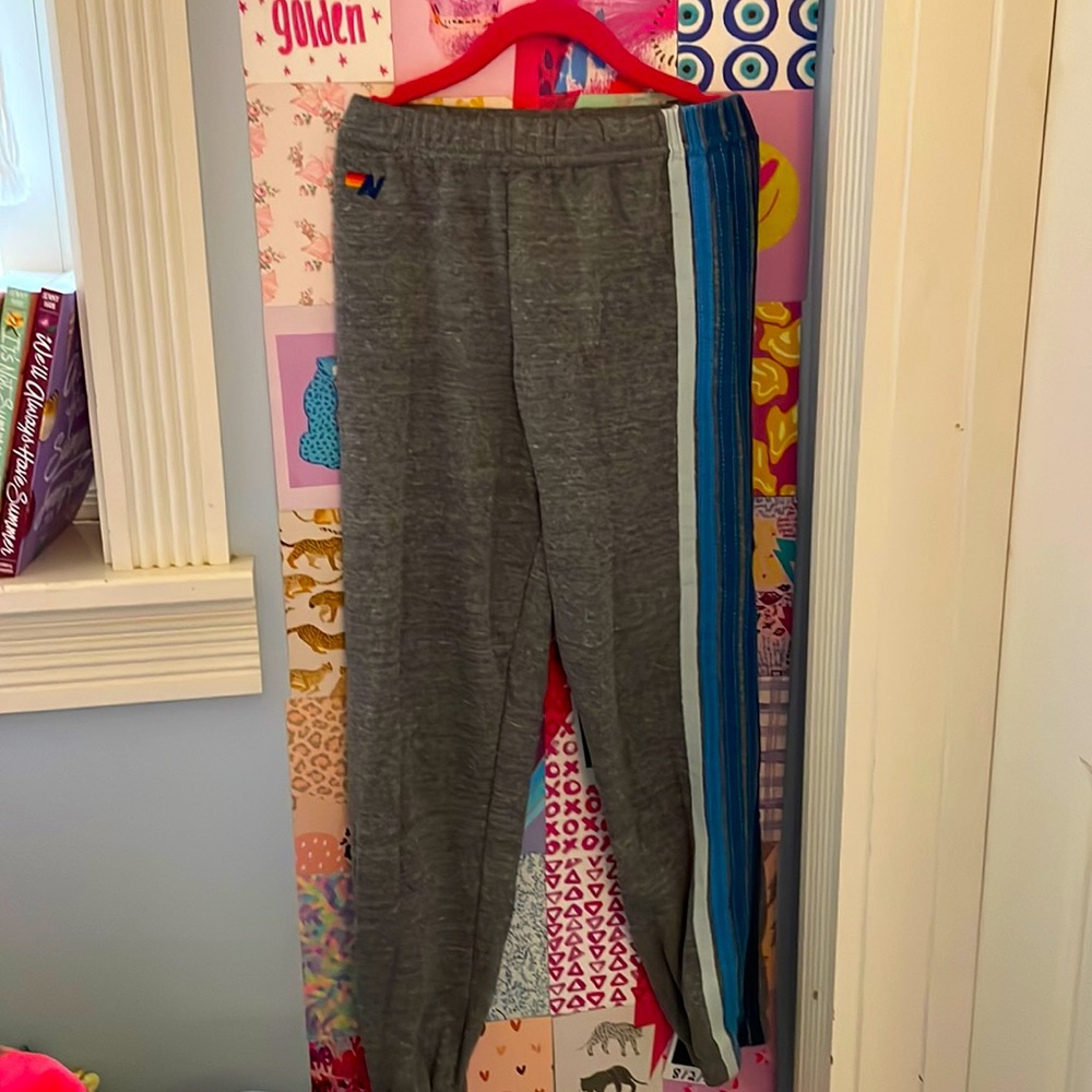 Kid’s Aviator Nation 5 Stripe Sweatpants in Heather Grey/Blue